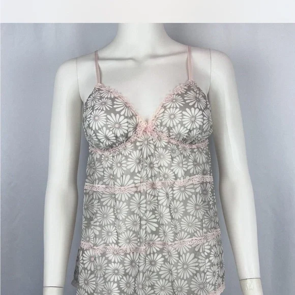 La SENZA Gray Daisy Lace-Trim Sleep Chemise with Pink Accents - XS - Picture 4 of 5